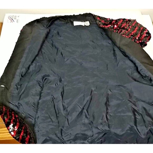 Vintage Sequin Silk Jacket By Black Tie Red Black sequined Size 6 Blazer T27 - Picture 12 of 12